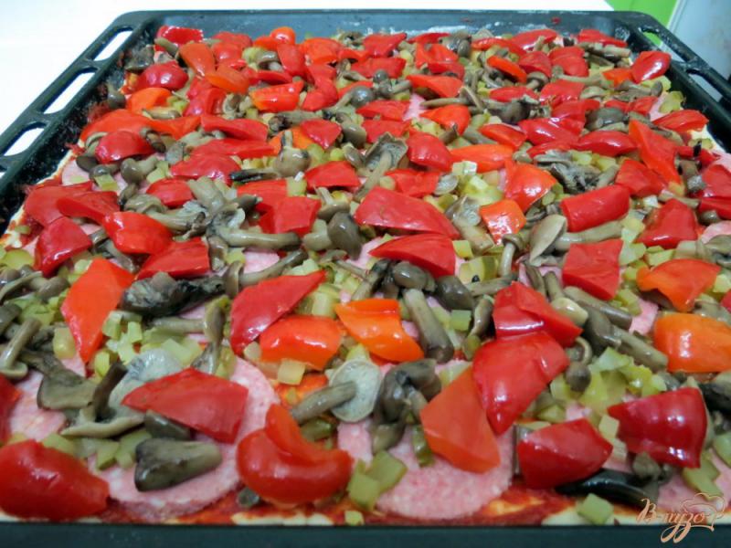 Фото приготовление рецепта: Пицца  с огурцами шаг №12