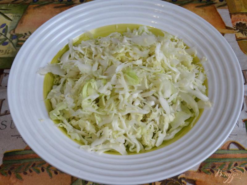 Фото приготовление рецепта: Капустный салат с омлетом и колбасой шаг №1