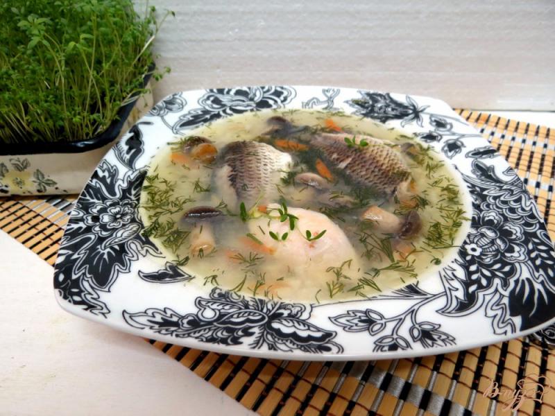 Фото приготовление рецепта: Суп с карасями, грибами и рисом. шаг №10