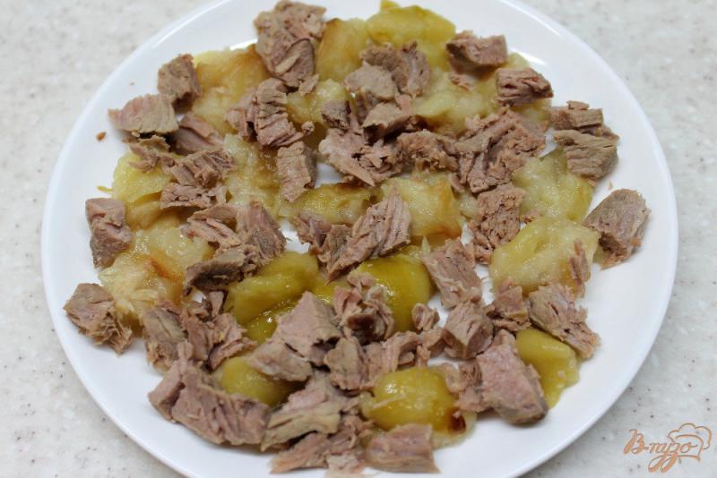 Фото приготовление рецепта: Мясной салат с печеным яблоком шаг №4