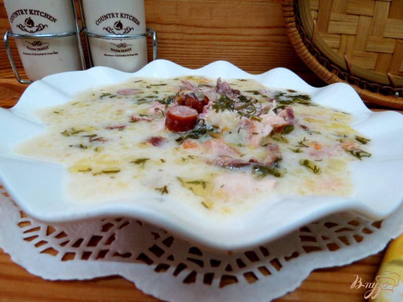 Фото приготовление рецепта: Суп сливочный с копчёностями шаг №9