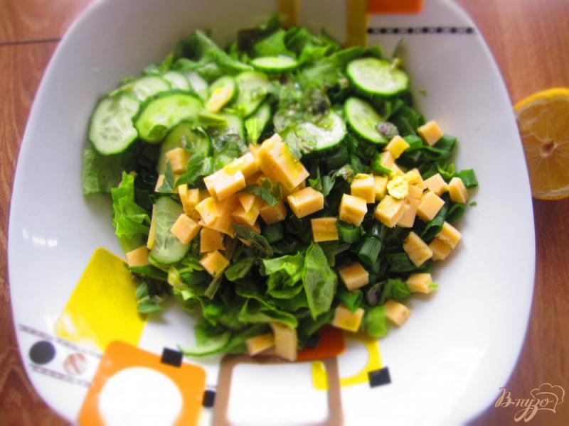Фото приготовление рецепта: Салат с сыром и зеленью с мятно-лимонной заправкой шаг №7