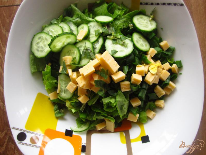 Фото приготовление рецепта: Салат с сыром и зеленью с мятно-лимонной заправкой шаг №6
