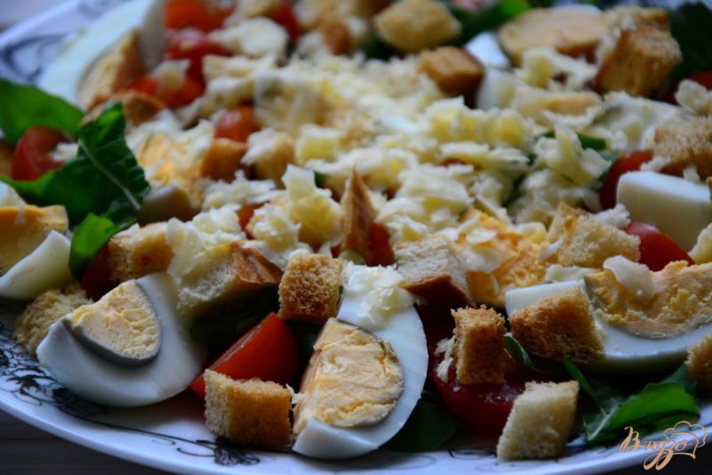Фото приготовление рецепта: Салат с рукколой, помидорами и сухариками шаг №5