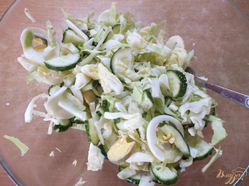 Фото приготовление рецепта: Салат яичный с семенами льна и овощами шаг №4