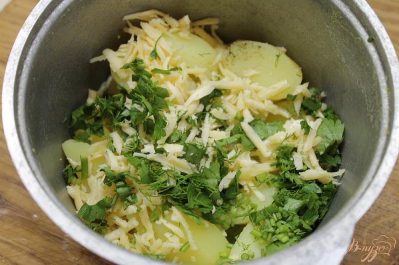 Фото приготовление рецепта: Молодой картофель отварной  с зеленью и твердым сыром шаг №5