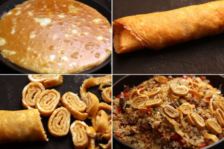 Рис со свининой, овощами и омлетом Рис со свининой, овощами и омлетом
