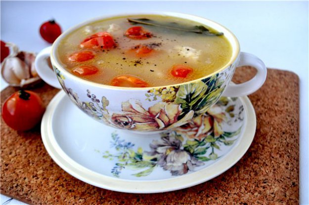 суп з куркою,білою квасолею і помідорами чері". як приготувати з фото