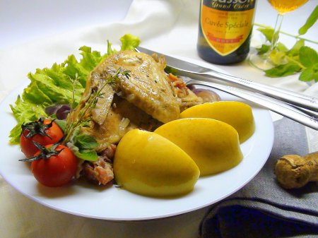 Курица с сидром и карелизованными яблоками. Cog au cidre. Курица с сидром и карелизованными яблоками. Cog au cidre.