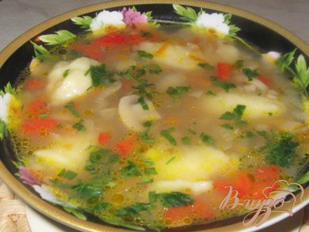 гречаний суп з грибами і картопляними галушками. як приготувати з фото