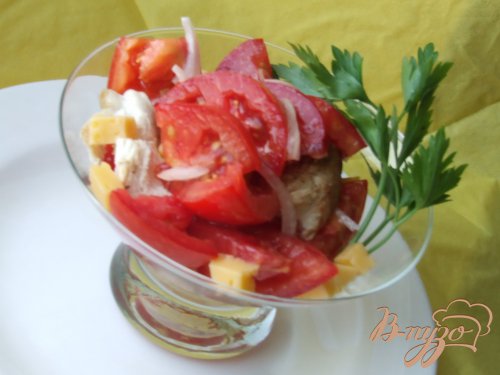 Салат из помидоров с сыром и курицей Салат из помидоров с сыром и курицей
