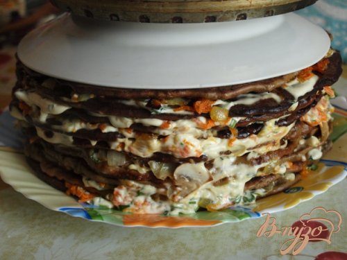 Печёночный торт с грибами Печёночный торт с грибами