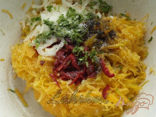 Оладьи из тыквы с куриным фаршем Оладьи из тыквы с куриным фаршем