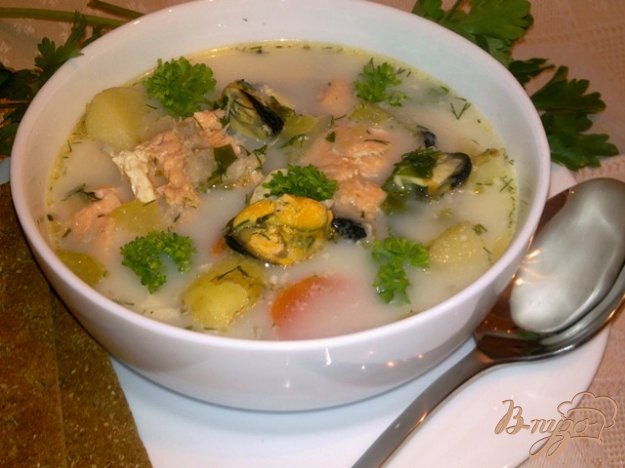 вершковий рибний суп з мідіями. як приготувати з фото
