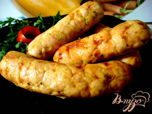 Домашняя куриная колбаса с ветчиной Домашняя куриная колбаса с ветчиной