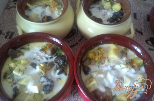 Жаркое с курицей и грибами в горшочках Жаркое с курицей и грибами в горшочках