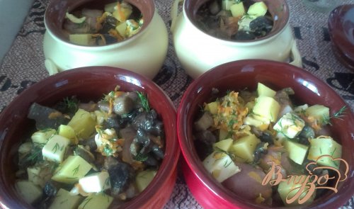 Жаркое с курицей и грибами в горшочках Жаркое с курицей и грибами в горшочках