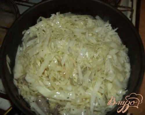 Капуста тушеная с куриными сердечками Капуста тушеная с куриными сердечками