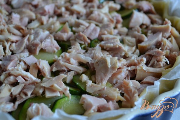 Открытый пирог с цукини и копченой курицей Открытый пирог с цукини и копченой курицей