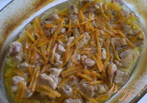 Мясо тушенное в духовке с овощами Мясо тушенное в духовке с овощами