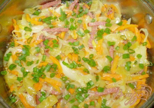 Чечевица с овощами и копченой колбасой Чечевица с овощами и копченой колбасой