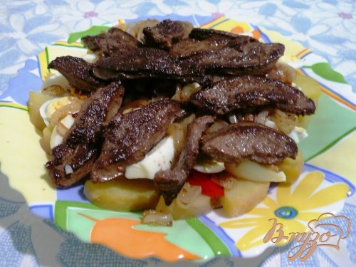 Теплый салат с печенью Теплый салат с печенью