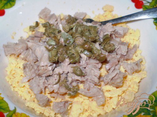 Яйца фаршированные мясом и каперсами Яйца фаршированные мясом и каперсами