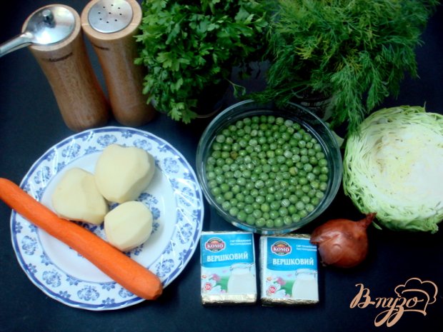 Суп с сырками и зелёным горошком Суп с сырками и зелёным горошком