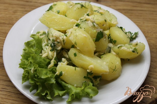 молода картопля відварна з зеленню і твердим сиром. як приготувати з фото