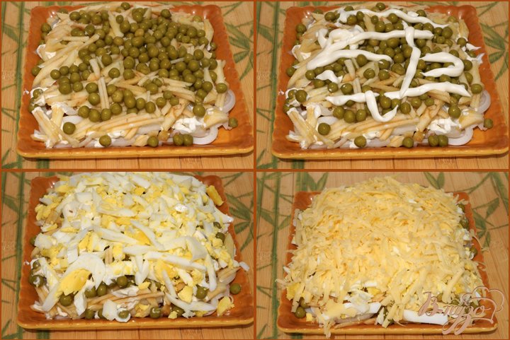 Салат с кальмарами и грибами слоеный рецепт с Салат с кальмарами и грибами слоеный рецепт с