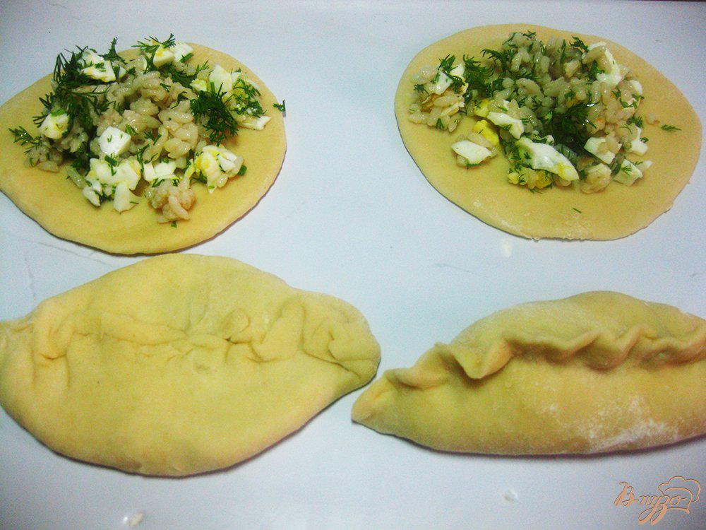 Пирожки с рисом зеленым луком и яйцом жареные на сковороде рецепт с фото на