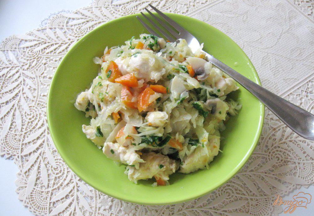 Капуста тушеная с курицей и грибами рецепты с фото на