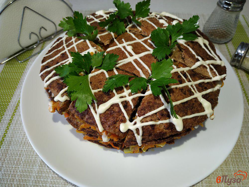 Печёночный торт рецепт с морковью и луком и шампиньонами