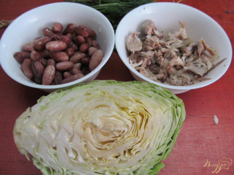 Фото приготовление рецепта: Салат из молодой капусты с фасолью и курицей шаг №1