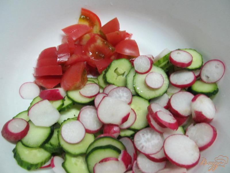 Фото приготовление рецепта: Салат из курицы помидор и редиса шаг №2