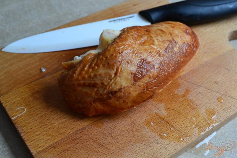 Фото приготовление рецепта: Блины с копченой курицей и фасолью шаг №3