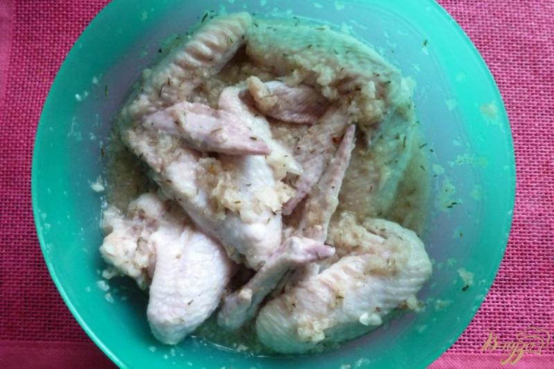 Фото приготовление рецепта: Крылышки, маринованные в луковом соусе шаг №4
