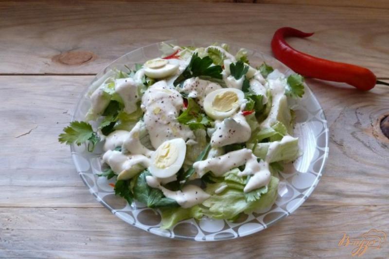 Фото приготовление рецепта: Легкий листовой салат с йогуртом шаг №4
