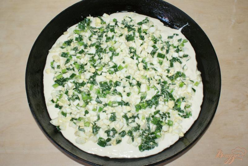 Фото приготовление рецепта: Заливной пирог с начинкой из лука и яйца шаг №5