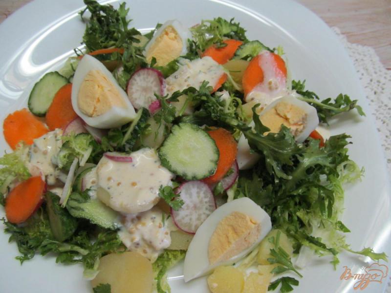Фото приготовление рецепта: Салат из молодых овощей и яйиц шаг №5