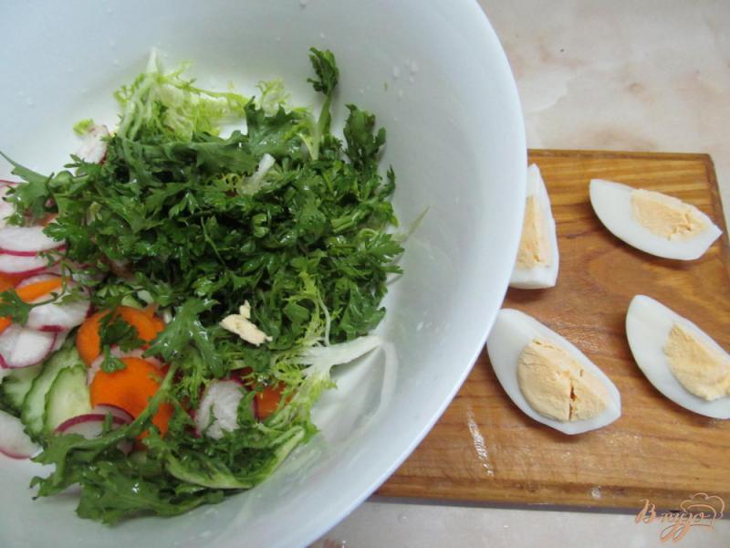 Фото приготовление рецепта: Салат из молодых овощей и яйиц шаг №3