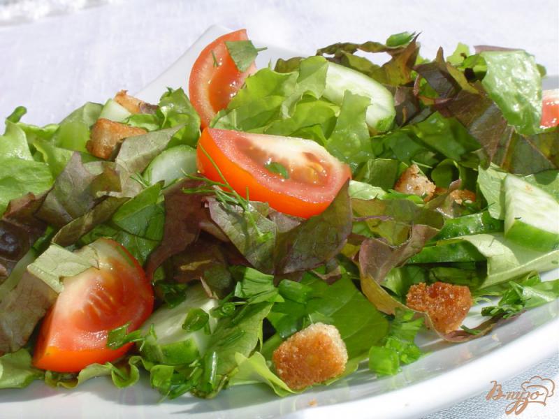 Фото приготовление рецепта: Овощной салат с гренками шаг №6