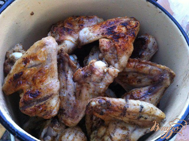Фото приготовление рецепта: Куриные крылья гриль в маринаде из сванской соли шаг №9