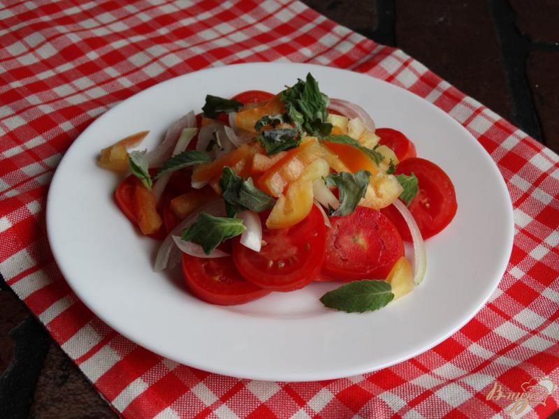 Фото приготовление рецепта: Овощной салатик с мятой и лаймовой заправкой шаг №4