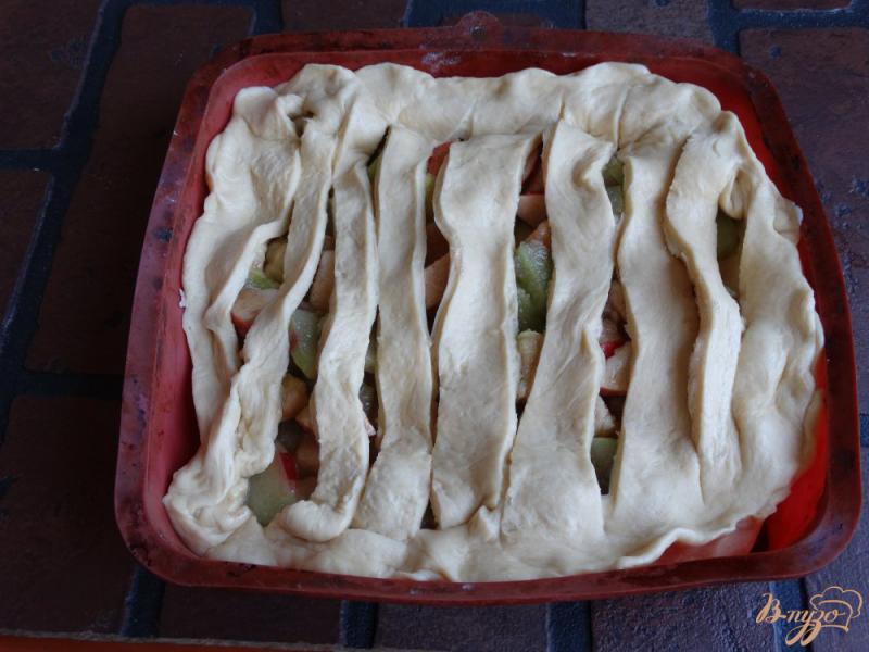 Фото приготовление рецепта: Дрожжевой пирог с ревенем и яблоками шаг №9