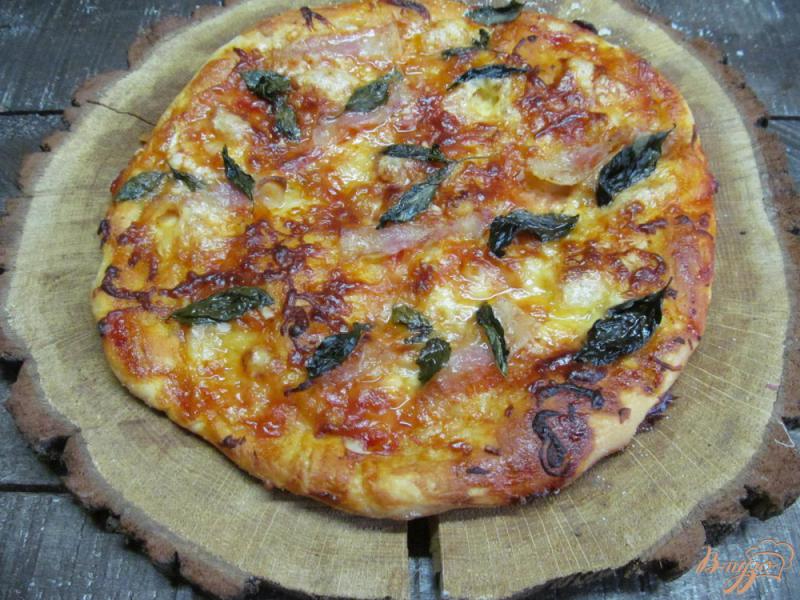 Фото приготовление рецепта: Пицца с беконом и базиликом шаг №7
