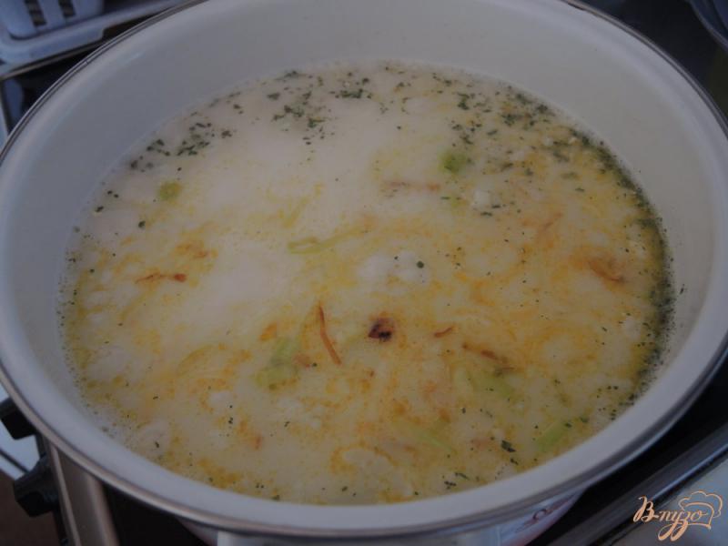 Фото приготовление рецепта: Сырный суп с куриными фрикадельками шаг №11
