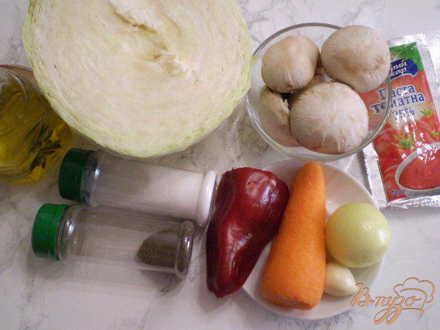 Фото приготовление рецепта: Капуста тушенная с грибами и чесноком шаг №1