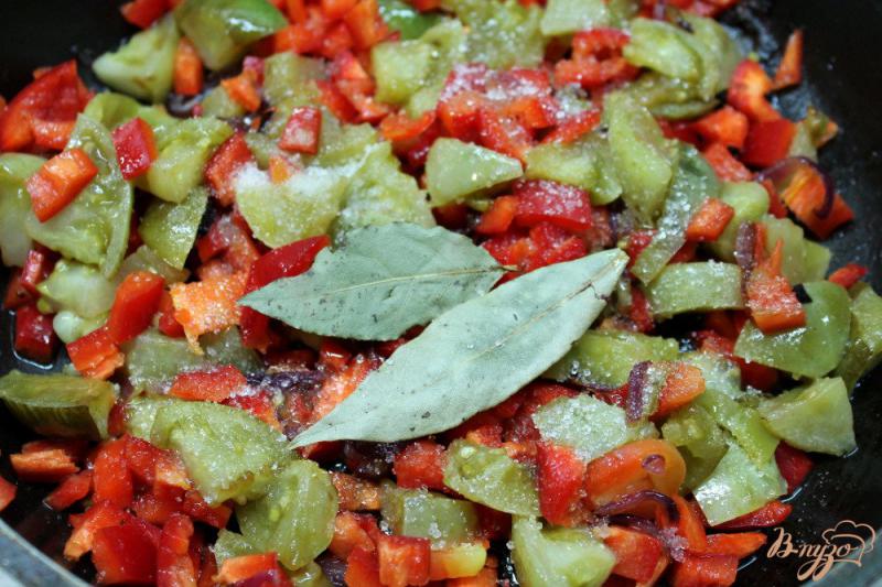 Фото приготовление рецепта: Овощное рагу из зеленых помидор и болгарского перца шаг №4