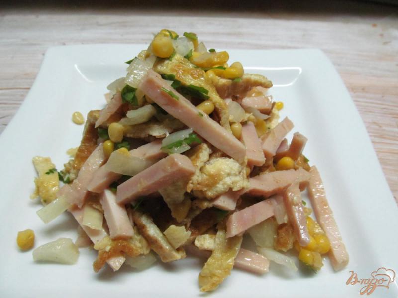 Фото приготовление рецепта: Салат из ветчины с кукурузой и яйцом шаг №9
